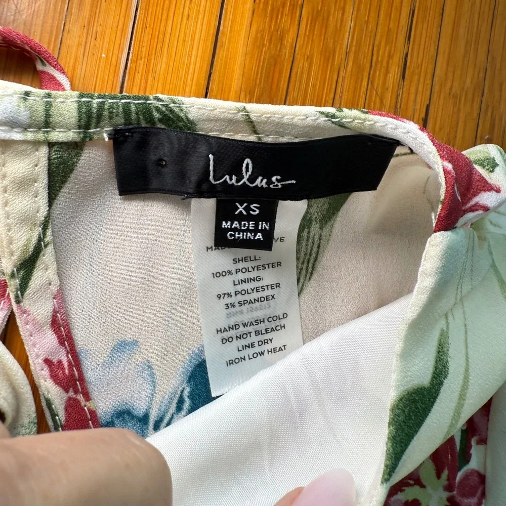Lulus XS Floral Midi Dress Tie Back Slit‎ Tropical Summer Vacation